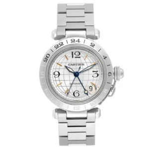 Cartier Pasha GMT Silver / Arabic Numerals Dial on Stainless Steel Bracelet Ref 2377/W31029M7