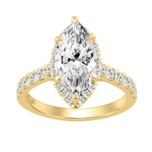 Luxury 14K Yellow Gold 3 3/4Ct Round & Marquise Diamond Halo Ring Elegant Bridal Engagement Ring For Women 3Ct Marquise Center Stone (Color F-G -Clari