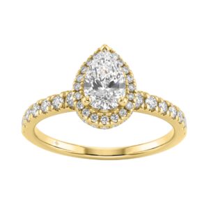 Round Cut Lab-Grown Diamond Engagement Ring 1 1/4Ct In 14K Yellow Gold Ladies Fine Jewelry Ring 3/4Ct Pear Center Stone (Color F-G -Clarity Vs1/Vs2)