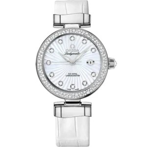 Omega De Ville Ladymatic Omega Co-Axial White Diamond Dial on Leather Strap Ref 425.38.34.20.55.001 with Card