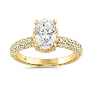 LADIES RING 2 3/4CT ROUND/OVAL DIAMOND 14K YELLOW GOLD (CENTER STONE OVAL DIAMOND 2CT )