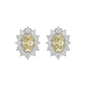 14K WHITE GOLD CRAFTED WITH 18K YELLOW GOLD BACK PLATE 1 1/2CT ROUND/YELLOW OVAL DIAMOND LADIES EARRINGS