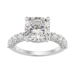 Ladies 14K White Gold Diamond Ladies Engagement Ring 5 1/2Ct Round Cut With Cushion Diamond 4Ct Cushion Center Stone (Color F-G -Clarity Vs1/Vs2)