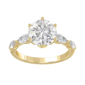Luxury 14K Yellow Gold Bridal Ring for Ladies 3 3/4CT Round & Marquise Cut Diamonds 3.00CT Round Center stone (Color F-G -Clarity VS1/VS2)