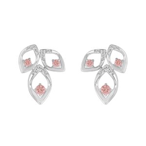 ETERNAL BLUSH COLLECTION LADIES EARRINGS 1/2CT ROUND DIAMOND 14K WHITE GOLD (CENTER STONE PINK ROUND DIAMOND 1/3CT)