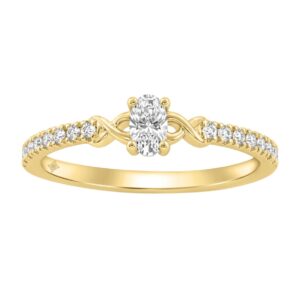 Elegant 10K Yellow Gold Oval Diamond Engagement Ring For Women 3/8 Ct Round & Oval Diamonds 1/4Ct Oval Center Stone (Color F-G -Clarity Vs1/Vs2)