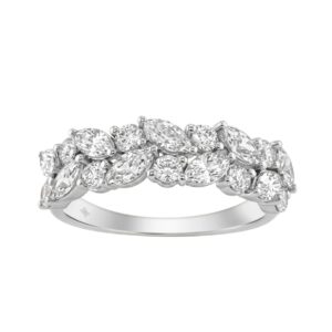 Elegant 14K White Gold 1 1/3Ct Lab Grown Diamond Fashion Ring Alternating Round & Marquise Stones, Ladies Fashion Jewelry (Color F-G -Clarity Vs1/