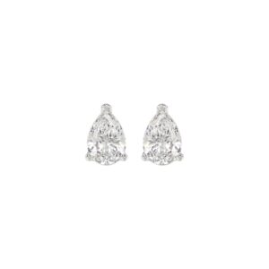 LADIES SOLITAIRE EARRINGS 1CT PEAR DIAMOND 14K WHITE GOLD