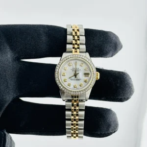 Rolex Datejust Lady AM White MOP / Yellow Diamond Markers Dial on D-Link Jubilee Ref 69173