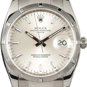 Rolex Oyster Perpetual Date Silver Stick Dial on Oyster Ref 115210 with Card (Old Green) 2009