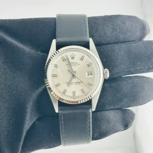 Rolex Datejust Silver Stick Sigma Dial on Generic Leather Band Ref. 1601