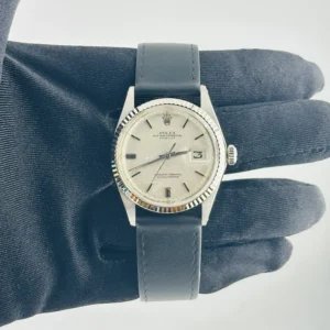 Rolex Datejust Silver Linen Stick Dial on Generic Leather Band Ref. 1601