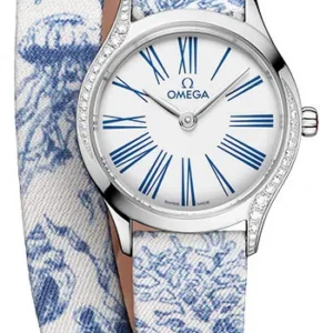 Omega De Ville Mini Tr√©sor Quartz White / Blue Roman markers Dial on Fabric Strap Ref. 428.17.26.60.04.001 with Card