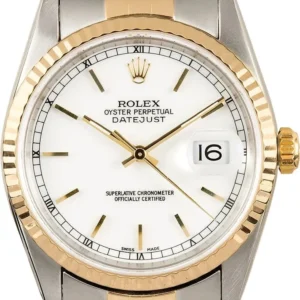 Rolex Datejust White Stick Dial on Oyster Ref. 16233 with Papers 2004