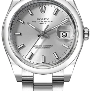 Rolex Oyster Perpetual Date Silver Stick Dial on Oyster Ref. 115200 with Card (Old Green) 2012