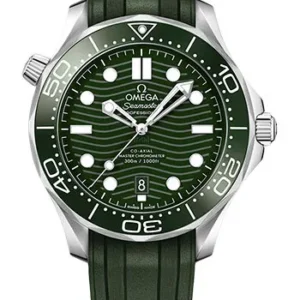 Omega Seamaster Diver 300M Co-Axial Master Chronometer Green Dial on Rubber Strap Ref. 210.32.42.20.10.001 with Card