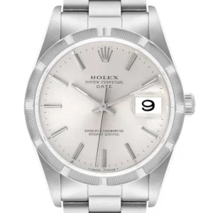 Rolex Oyster Perpetual Date Silver Stick Dial on Oyster Bracelet Ref. 15210