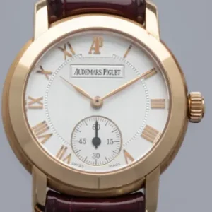 Audemars Piguet Jules Audemars Silver / Rose Gold Roman Numerals Dial on OG Leather Strap AM Buckle Ref. 77208OR