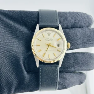 Rolex Datejust Silver / Gold Stick Dial on Generic Leather Band Ref. 1601