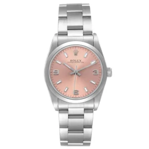 Rolex Oyster Perpetual Salmon / Arabic 3,6.9 Dial on Oyster Bracelet Ref. 77080 with Papers 2002
