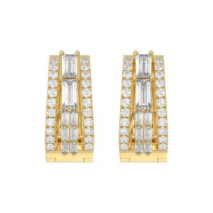 Classic 10K Yellow Gold Round & Baguette Lab Grown Diamond ladies Hoop Earrings 3/4CT (Color F-G -Clarity VS1/VS2)