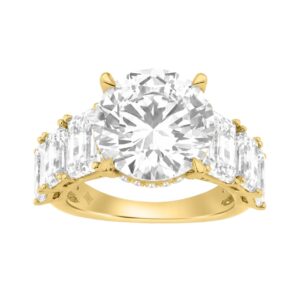 14K Yellow Gold Emerald Cut Diamond Hidden Halo Engagement Ring With Round Diamonds 5.00Ct Women Bridal Ring 3.00Ct Round Center Stone (Color F-G -Cla