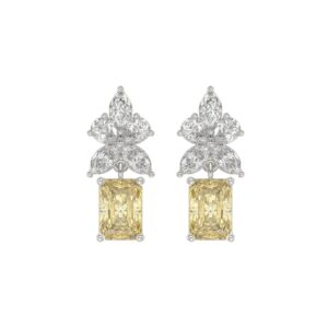 14K WHITE GOLD 3.00CT PEAR/MARQUISE/YELLOW RADIANT DIAMOND LADIES EARRING (CENTER STONE RADIANT DIAMOND 1CT)
