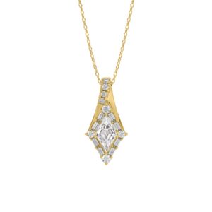 14K YELLOW GOLD 1.00CT ROUND/BAGUETTE/KITE STEP CUT DIAMOND LADIES PENDANT