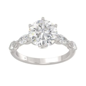 Luxury 14K White Gold Bridal Ring for Ladies 3 3/4CT Round & Marquise Cut Diamonds 3.00CT Round Center stone (Color F-G -Clarity VS1/VS2)