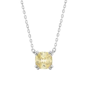 14K WHITE GOLD 1.00CT CUSHION YELLOW DIAMOND LADIES NECKLACE