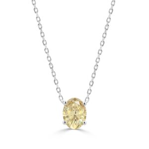 14K WHITE GOLD 1.00CT YELLOW OVAL DIAMOND LADIES NECKLACE