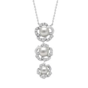 14K WHITE GOLD 1/3CT ROUND/PEARL DIAMOND LADIES NECKLACE