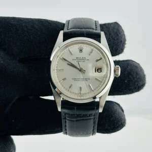 Rolex Datejust Silver Stick Dial on Generic Leather Band Ref. 1601