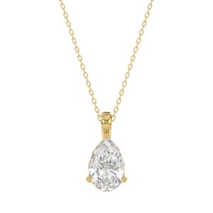 LADIES SOLITAIRE PENDANT WITH CHAIN 2CT PEAR DIAMOND 14K YELLOW GOLD