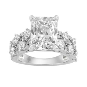 Luxury 14K White Gold Diamond Ring 6 1/4Ct Radiant Center Stone With Pear & Round Diamonds, Women Fashion Engagement Ring (Color F-G -Clarity Vs1/Vs2)