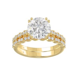 Ladies 14K Yellow Gold Ladies Elegance- Bridal Set 3 1/3CT Round Diamond 3.00CT Round Center stone (Color F-G -Clarity VS1/VS2)