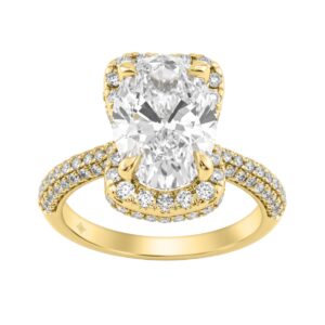 14K Yellow Gold 4 1/2Ct Ladies Oval Cut Hidden Halo Engagement Ring 4Ct Oval Center Stone & Round Diamond (Color F-G -Clarity Vs1/Vs2)