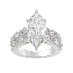 Luxury 14K White Gold Diamond Ring 6 1/4Ct Marquise Center Stone With Pear & Round Diamonds, Women Fashion Engagement Ring (Color F-G -Clarity Vs1