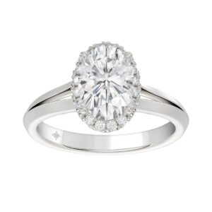 LADIES RING 2 1/6CT ROUND/OVAL DIAMOND 14K WHITE GOLD (CENTER STONE OVAL DIAMOND 2CT )