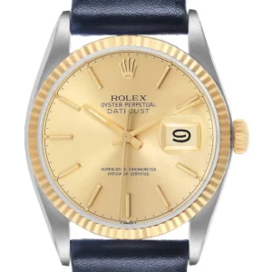 Rolex Datejust Champagne Stick Dial on Generic Leather Band Ref. 16013