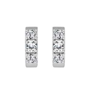LADIES HOOP EARRINGS 1 1/2CT ROUND DIAMOND 14K WHITE GOLD