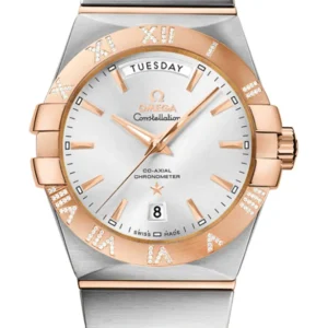 Omega Constellation Day/Date Silver Dial on Stainless Steel and Red Gold Bracelet Ref. 123.25.38.22.02.001 with Card 2018