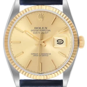 Rolex Datejust 36 Champagne stick Dial on Generic Black Leather Band Ref. 16013