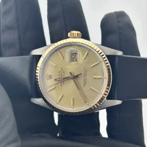 Rolex Datejust 36 Champagne Stick Dial on Generic Black Leather Band Ref. 16013