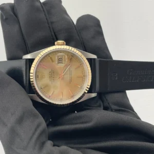 Rolex Datejust 36 Champagne stick Dial on Generic Black Leather Band Ref. 16233