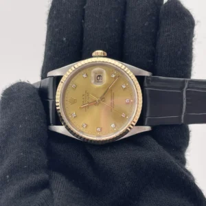 Rolex Datejust 36 Champagne Diamond Dial on Generic Leather Strap Ref. 16233