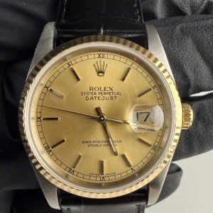 Rolex Datejust 36 Champagne Stick Dial on Generic Leather Strap Ref. 16233