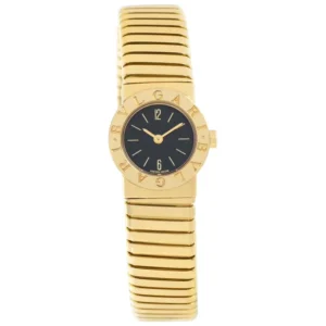Bvlgari Mini Tubogas Black Dial on Yellow Gold Bracelet Ref. BB192T with Papers 1996