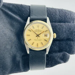 Rolex Datejust Champagne Stick Dial on Generic Leather Band Ref. 16013