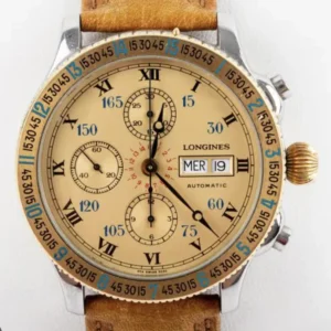 Longines Lindbergh Hour Angle Ivory Dial on OG Leather band Ref. 674.5232